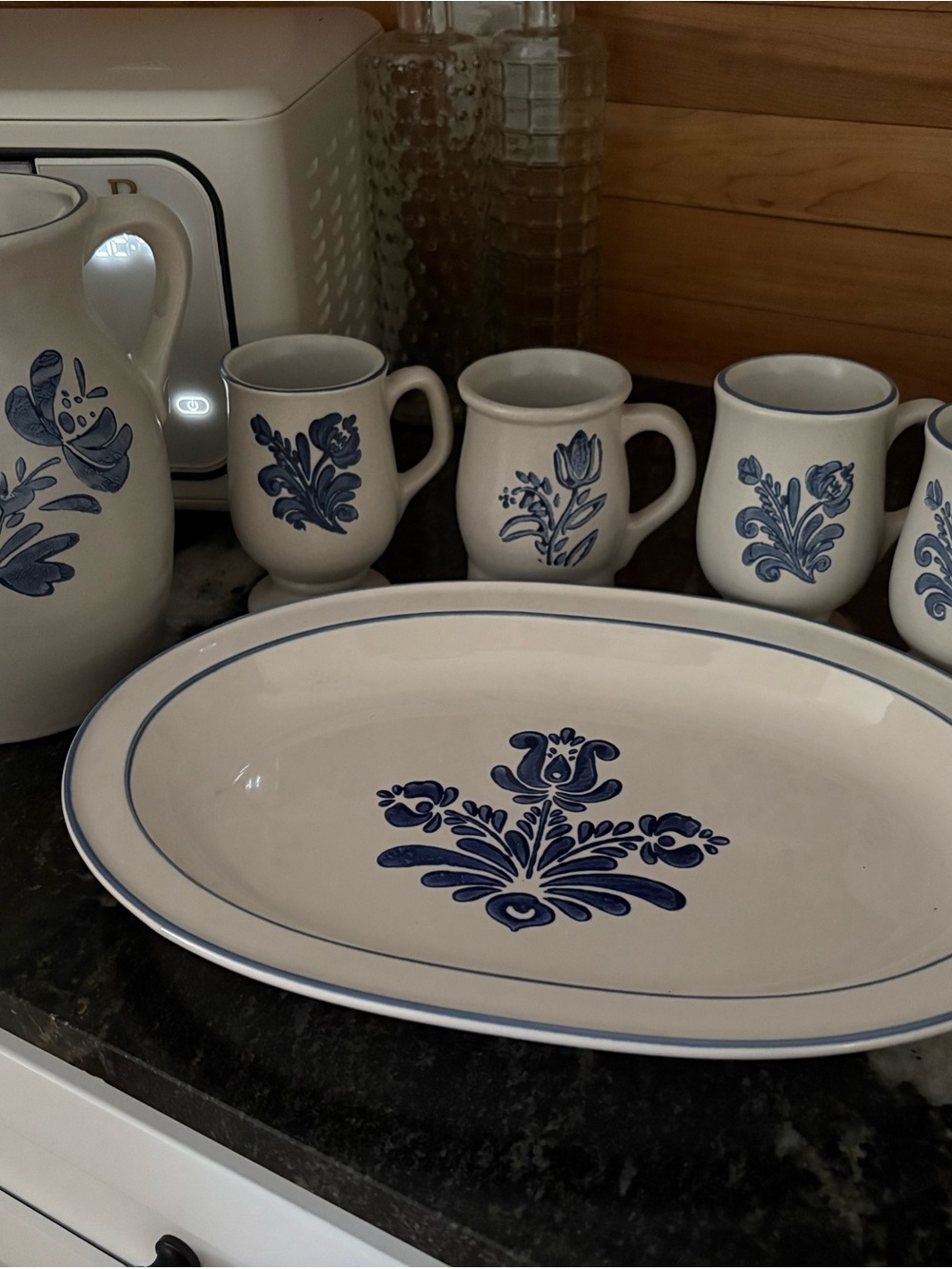 Blue Floral Stoneware Serving Platter - Classic Home Dining